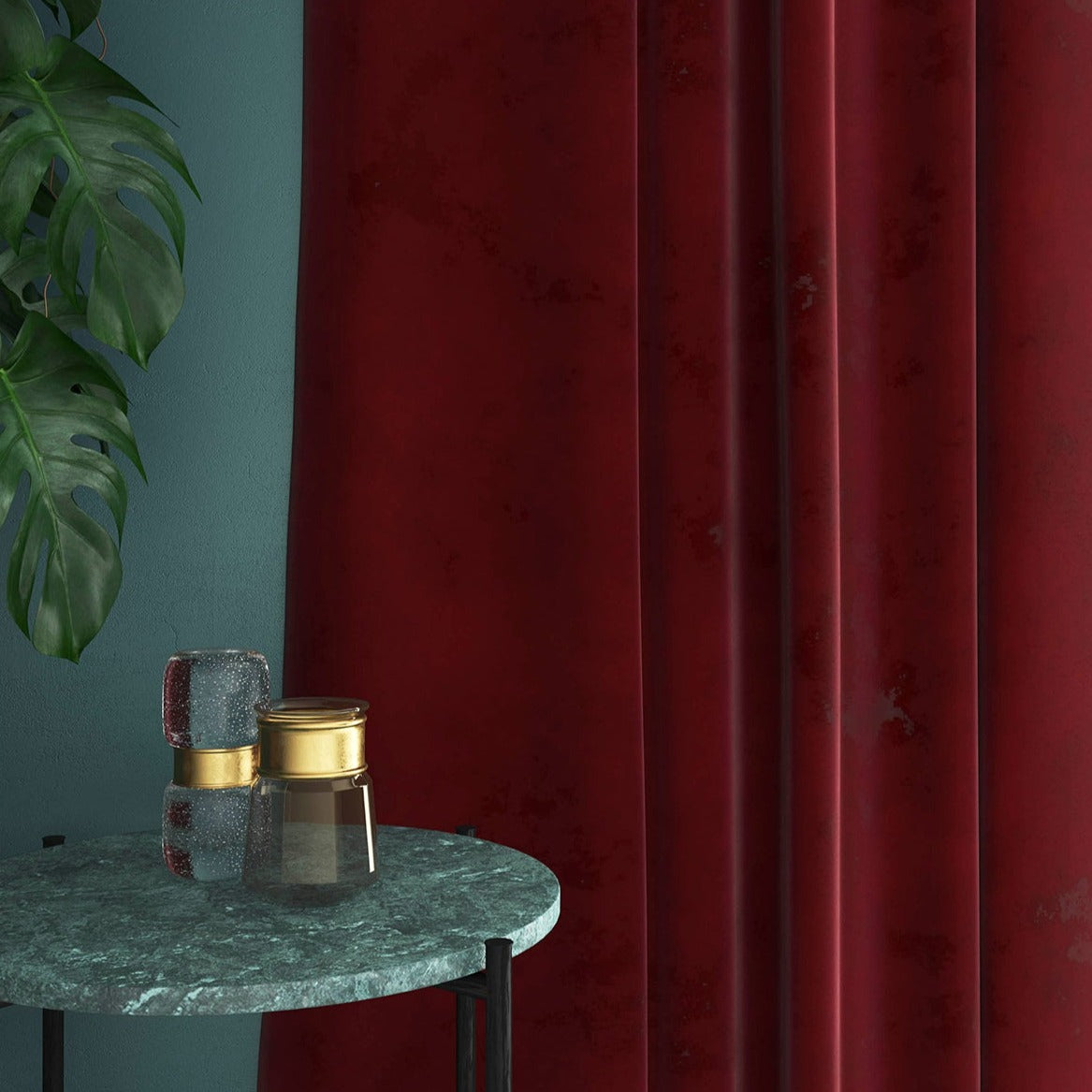 Velvet curtain in red