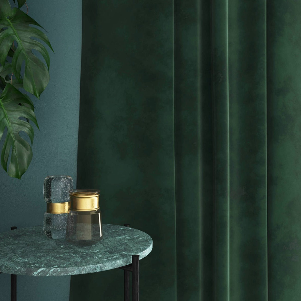 Velvet curtain in green