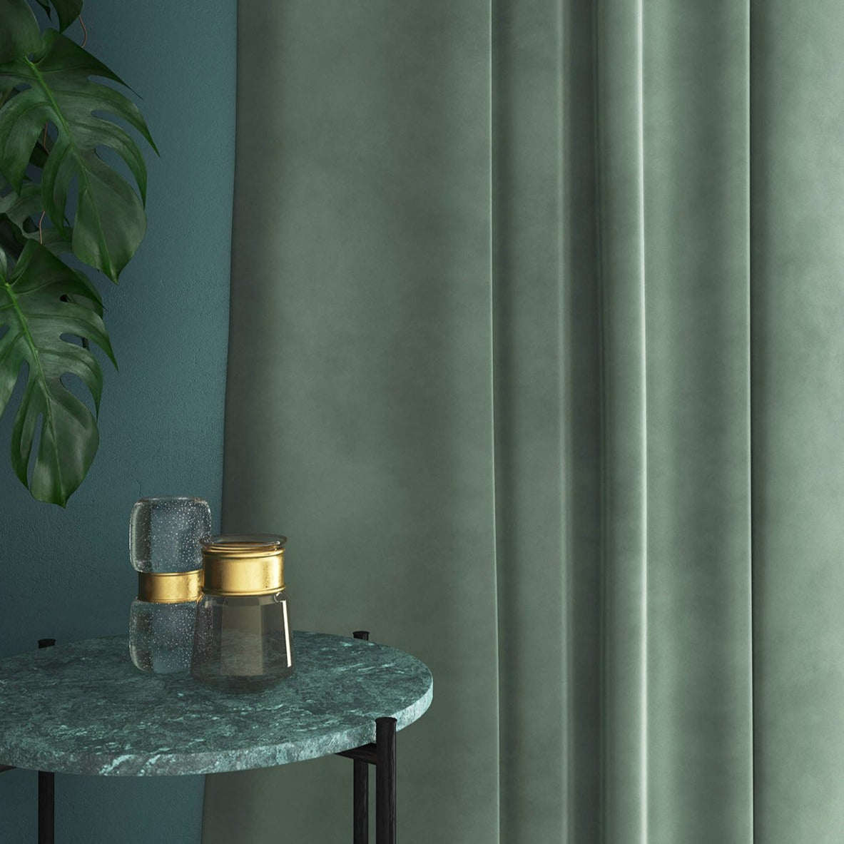Velvet curtain in blue