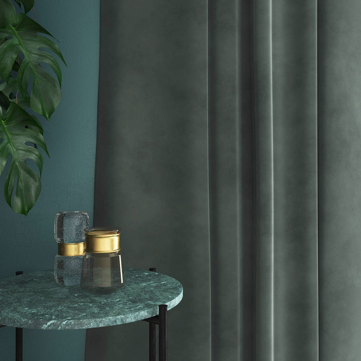 Velvet curtain in blue