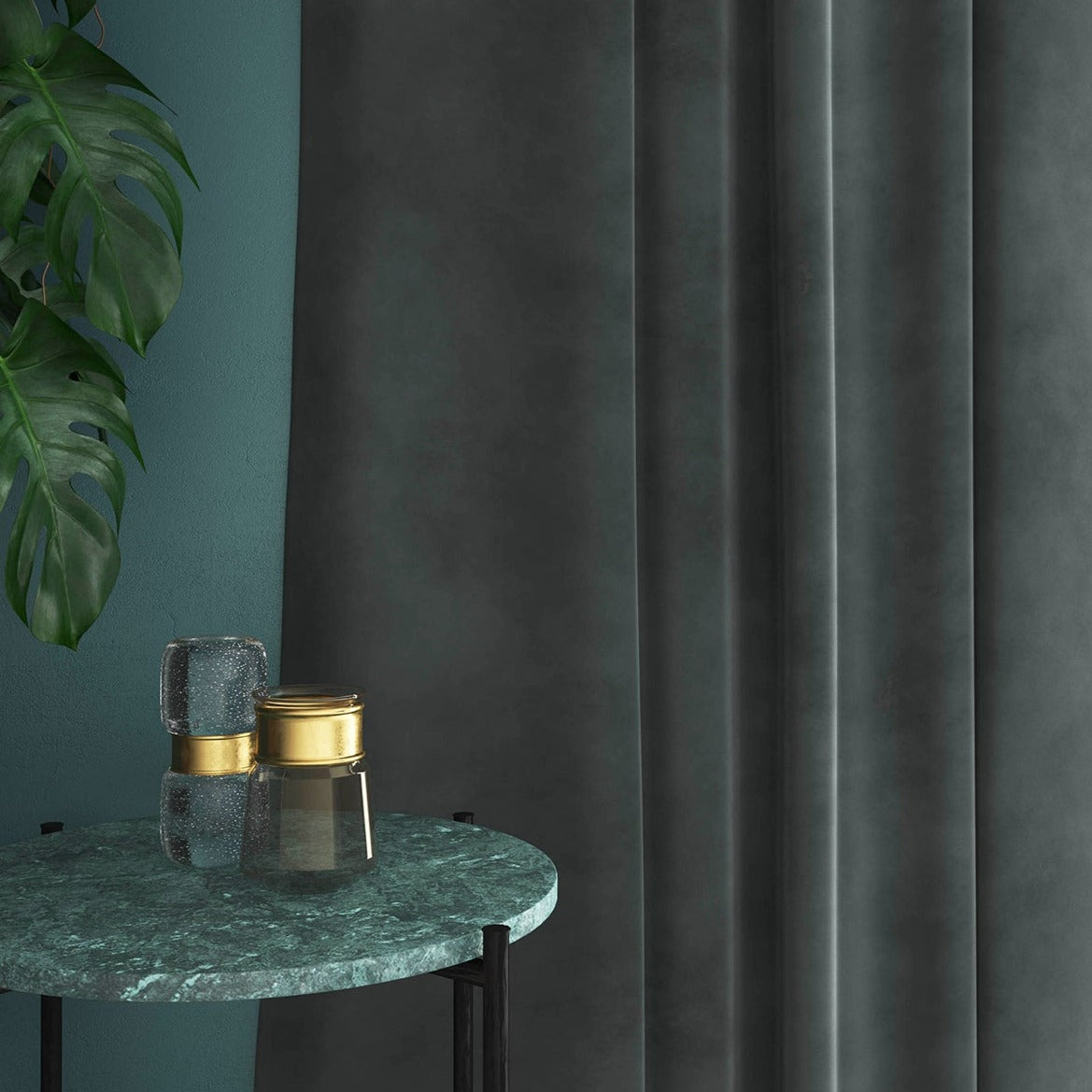Velvet curtain in grey