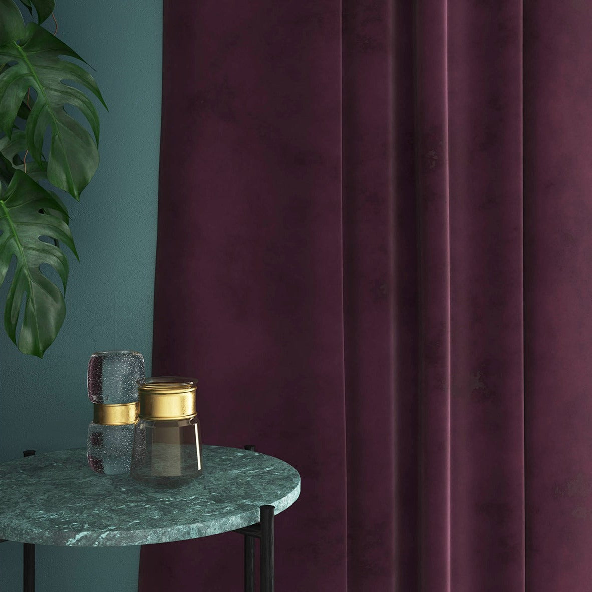Velvet curtain in purple