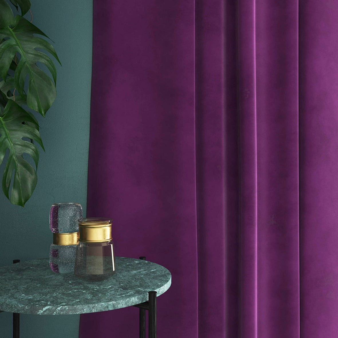 Velvet curtain in purple