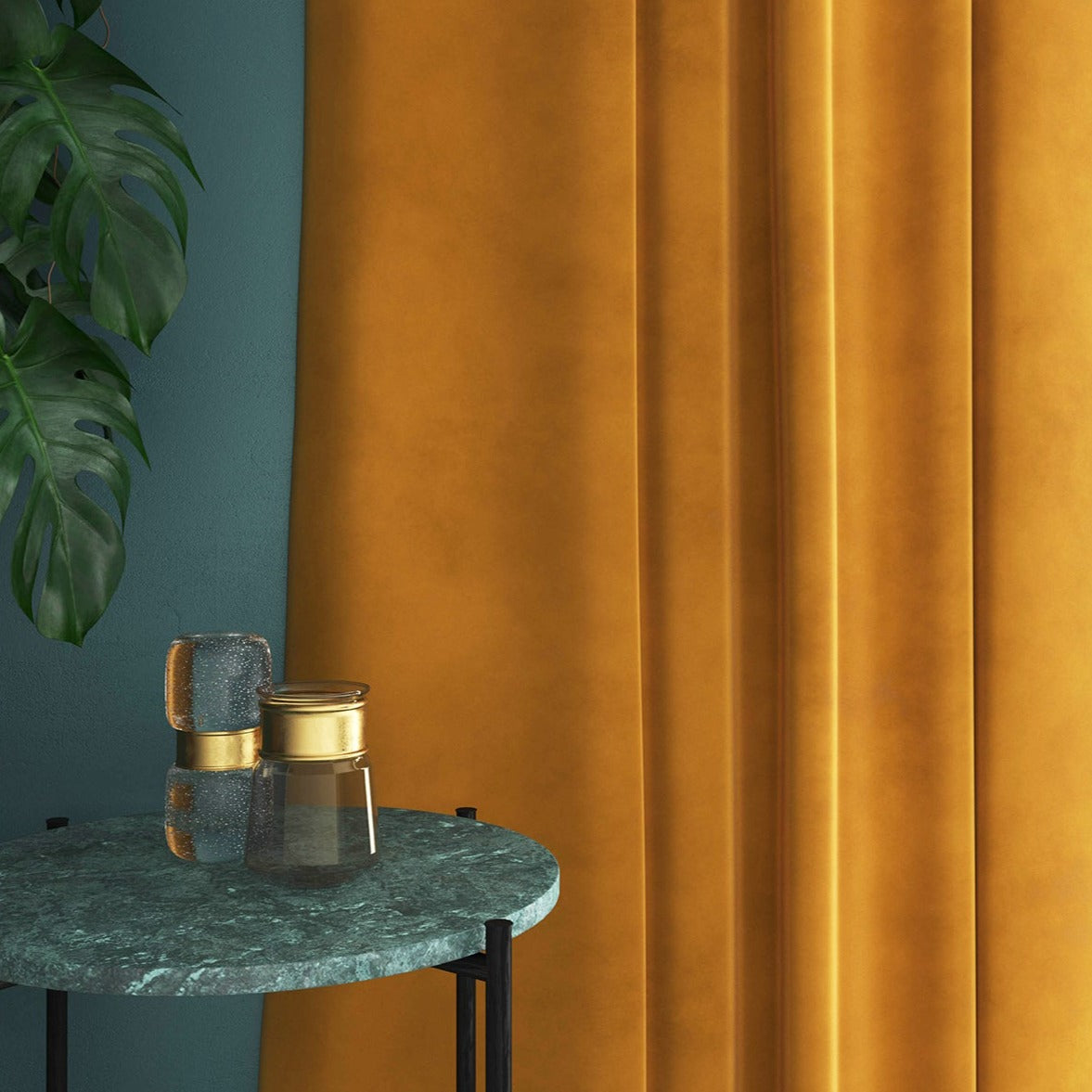 Velvet curtain in orange
