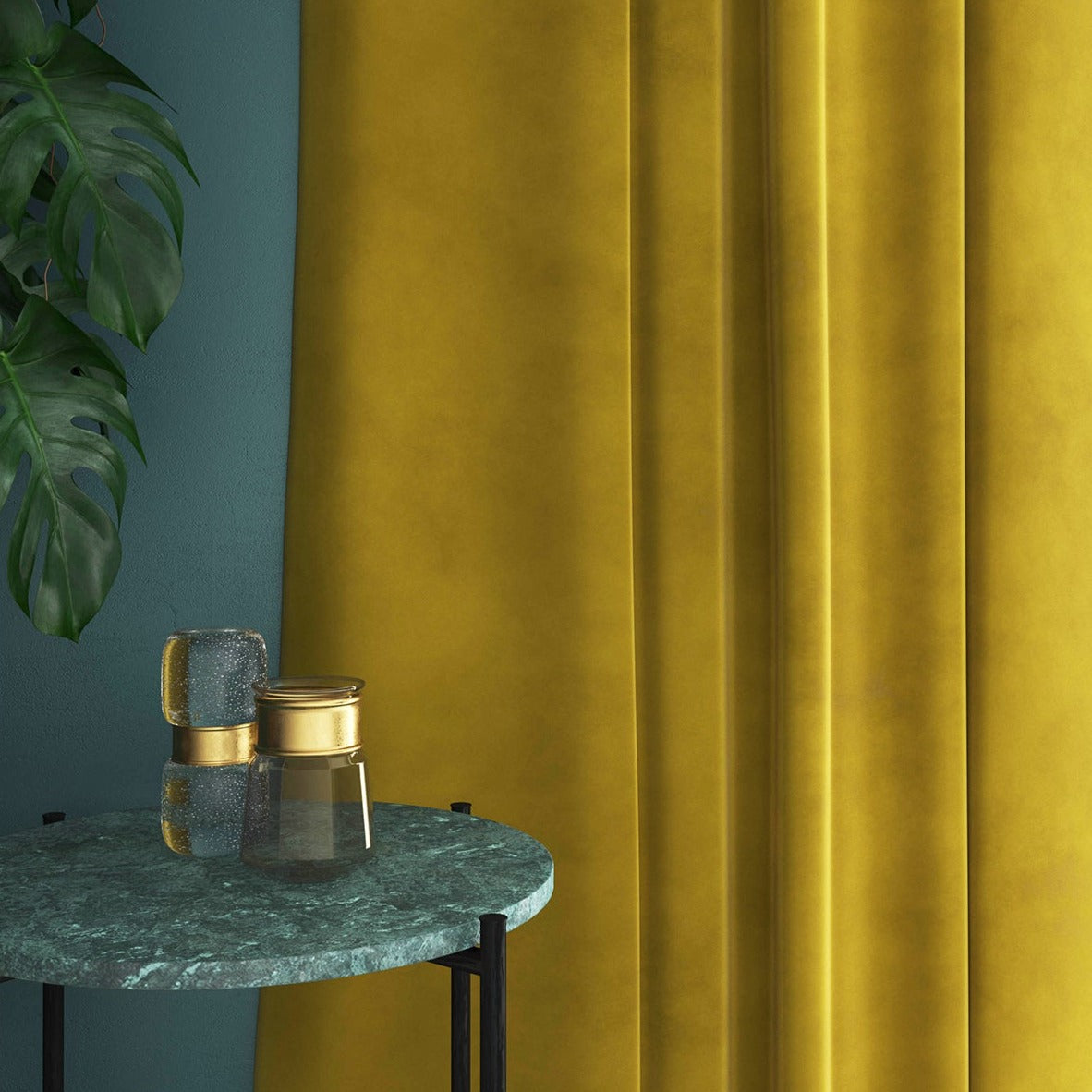 Velvet curtain in yellow