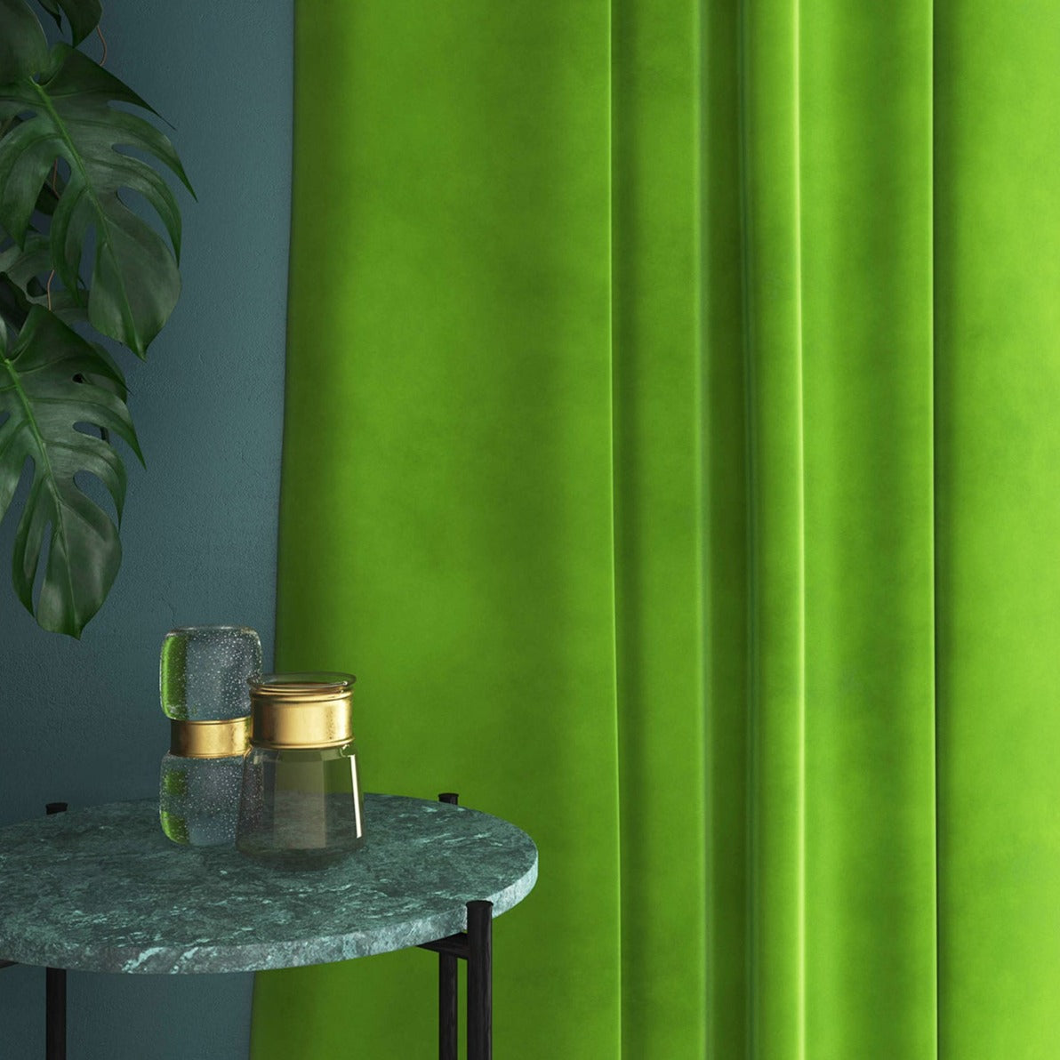 Velvet curtain in green
