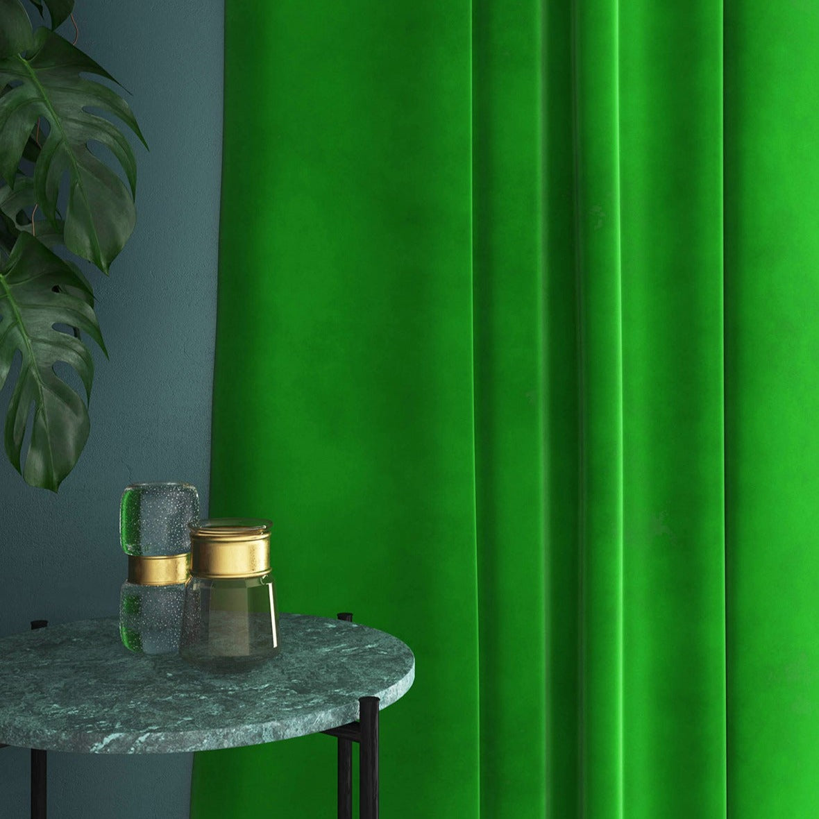 Velvet curtain in green