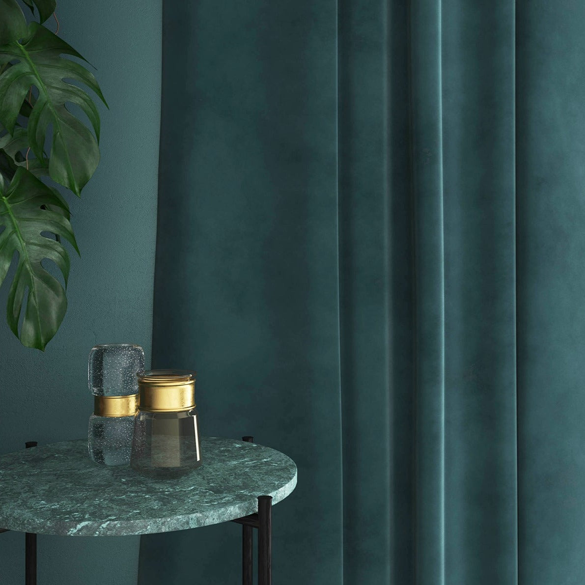 Velvet curtain in blue