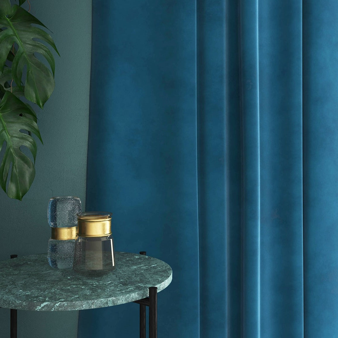 Velvet curtain in blue