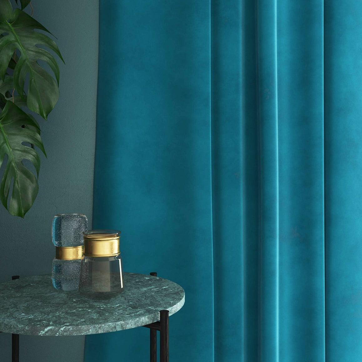 Velvet curtain in blue