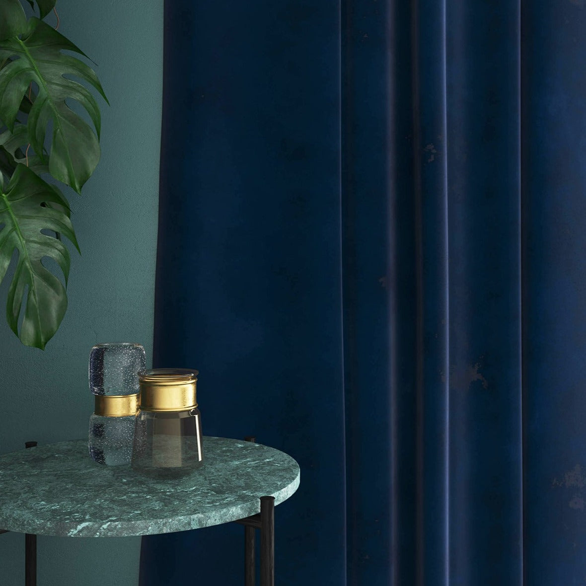 Velvet curtain in blue