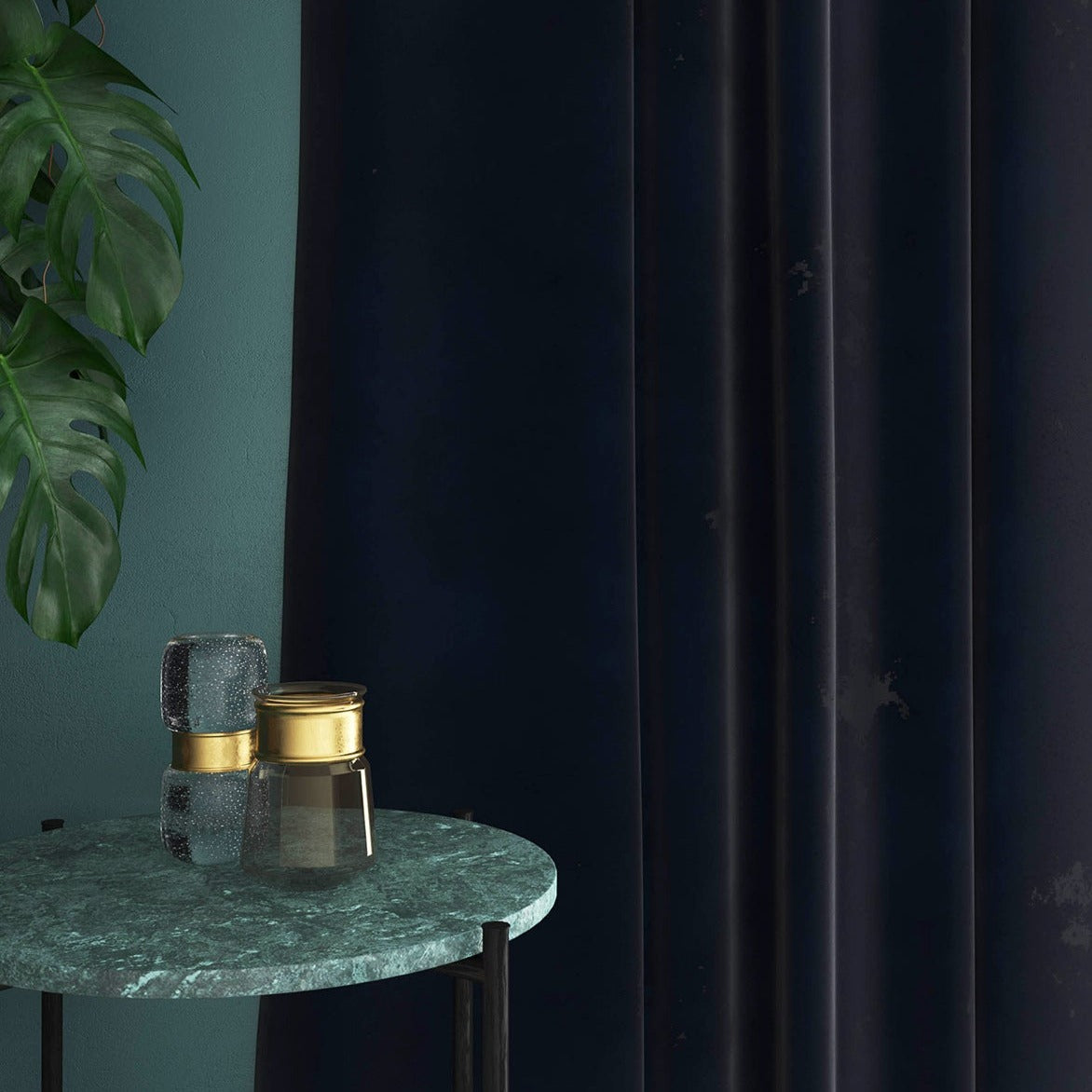 Velvet curtain in blue