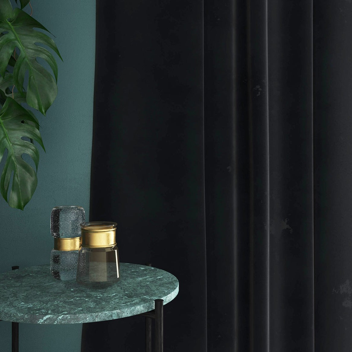 Velvet curtain in blue