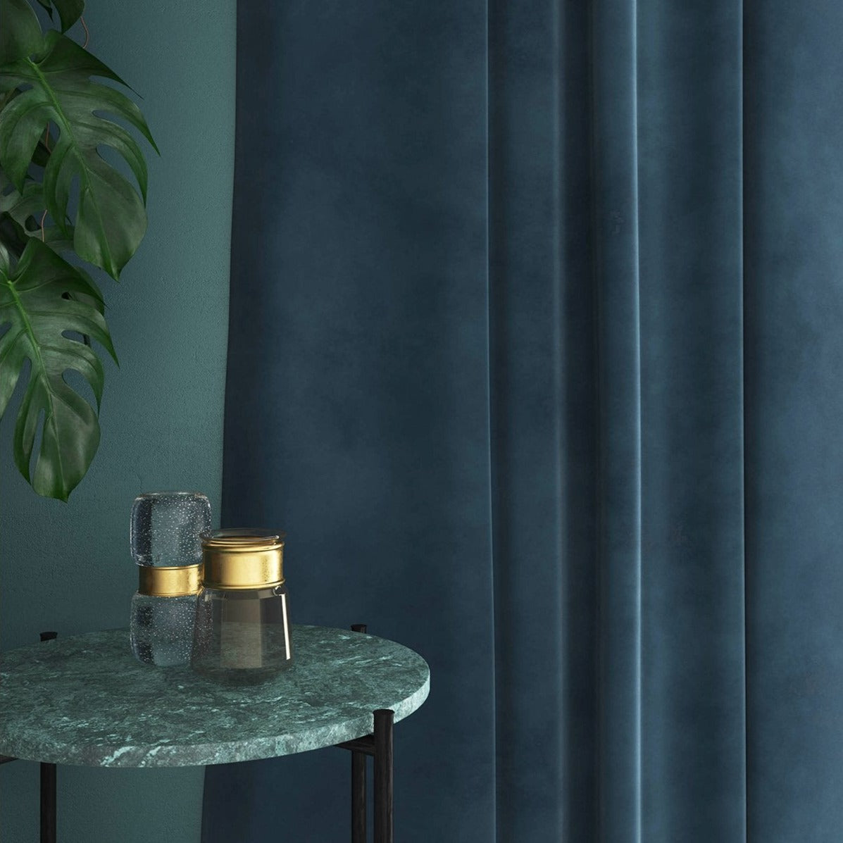 Velvet curtain in blue