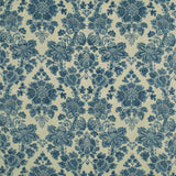 Fabric swatch of a blue floral damask fabric for curtains and upholstery