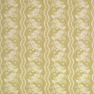 Fabric swatch of a yellow floral fabric with striped design for curtains and upholstery