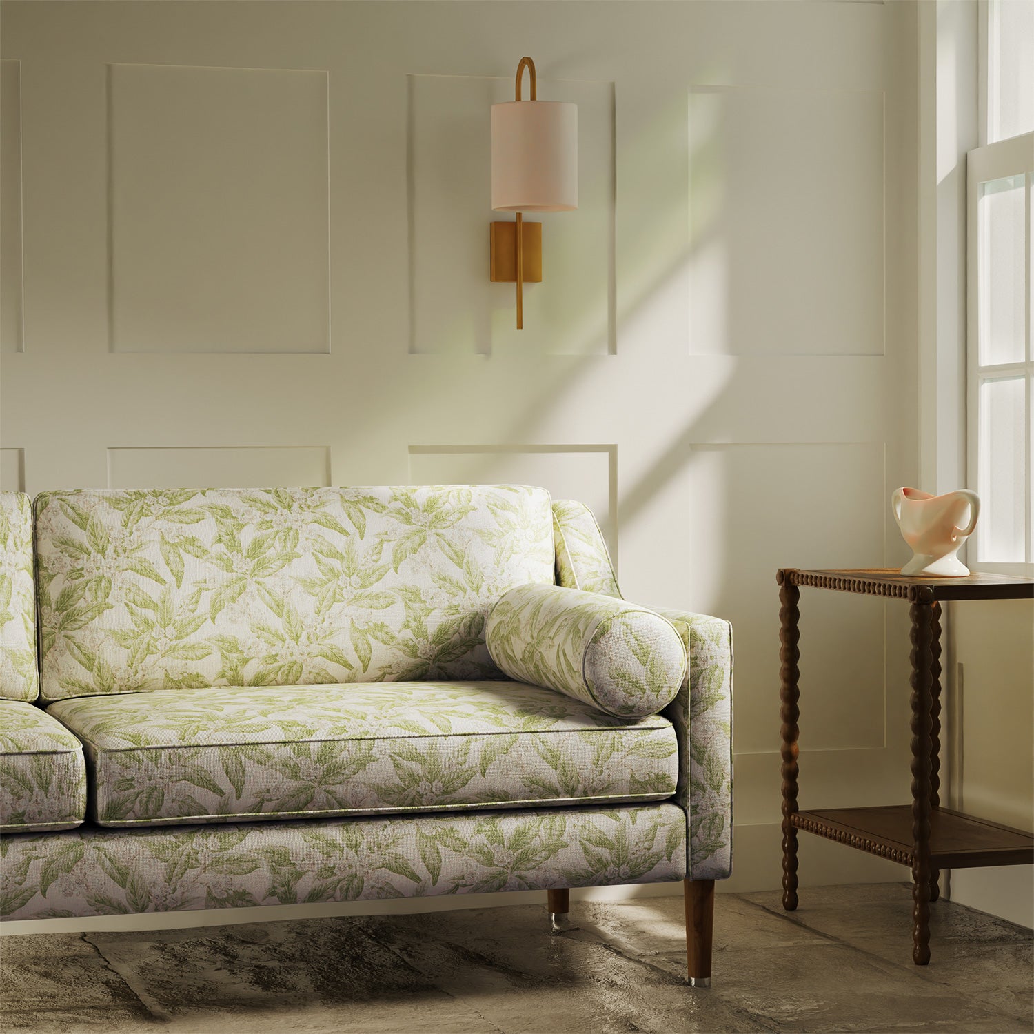 Loseley Apple Green Floral Upholstery Curtain Fabric Linwood