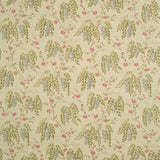 Fabric swatch of a neutral and green wisteria floral design fabric for curtains and upholstery