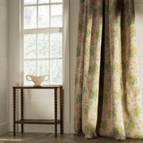Curtains in a classic neutral and green wisteria floral bouquet fabric
