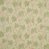 Fabric swatch of a green wisteria floral design fabric for curtains and upholstery