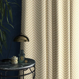 Curtain in a light neutral herringbone weave fabric