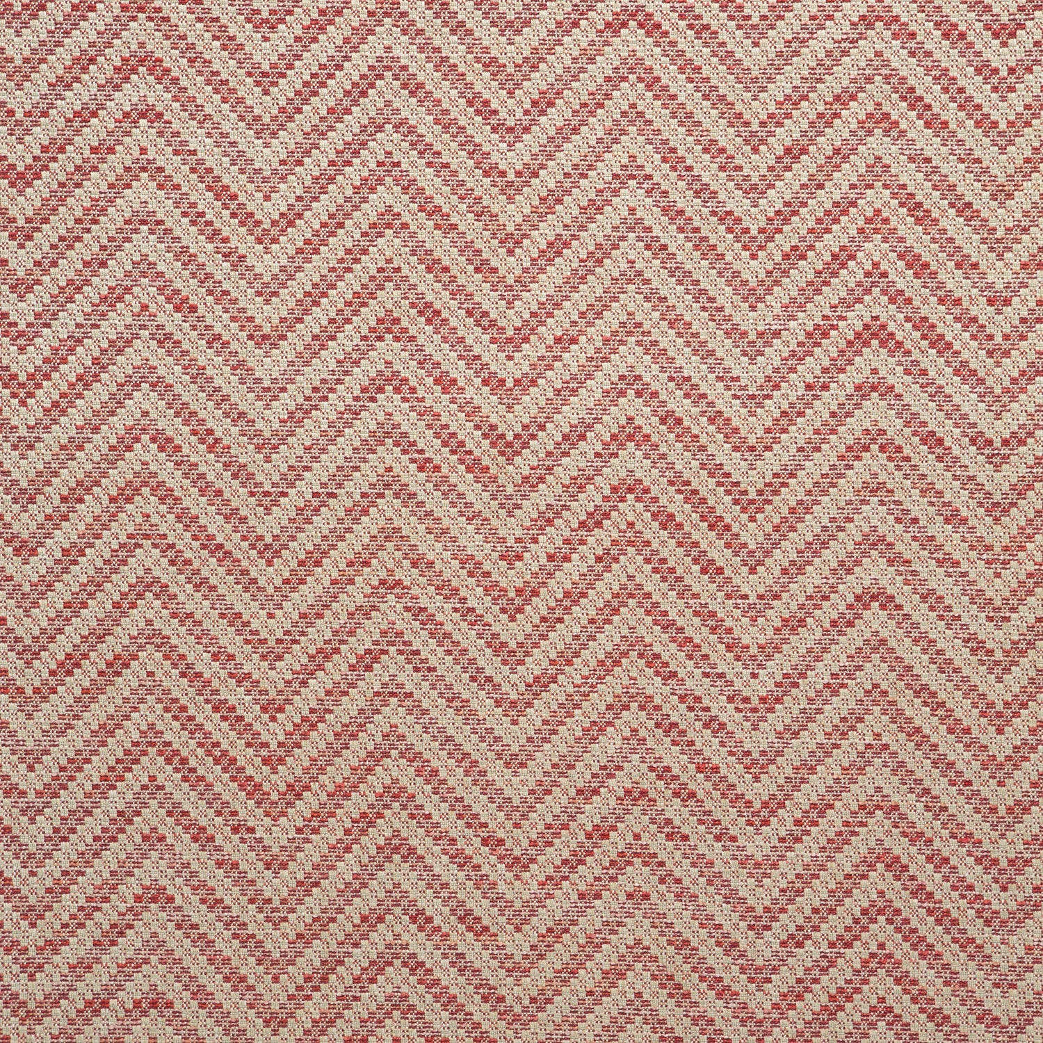 Fabric swatch of a red and neutral herringbone weave fabric for curtains and upholstery