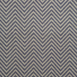 Fabric swatch of a navy and neutral herringbone weave fabric for curtains and upholstery