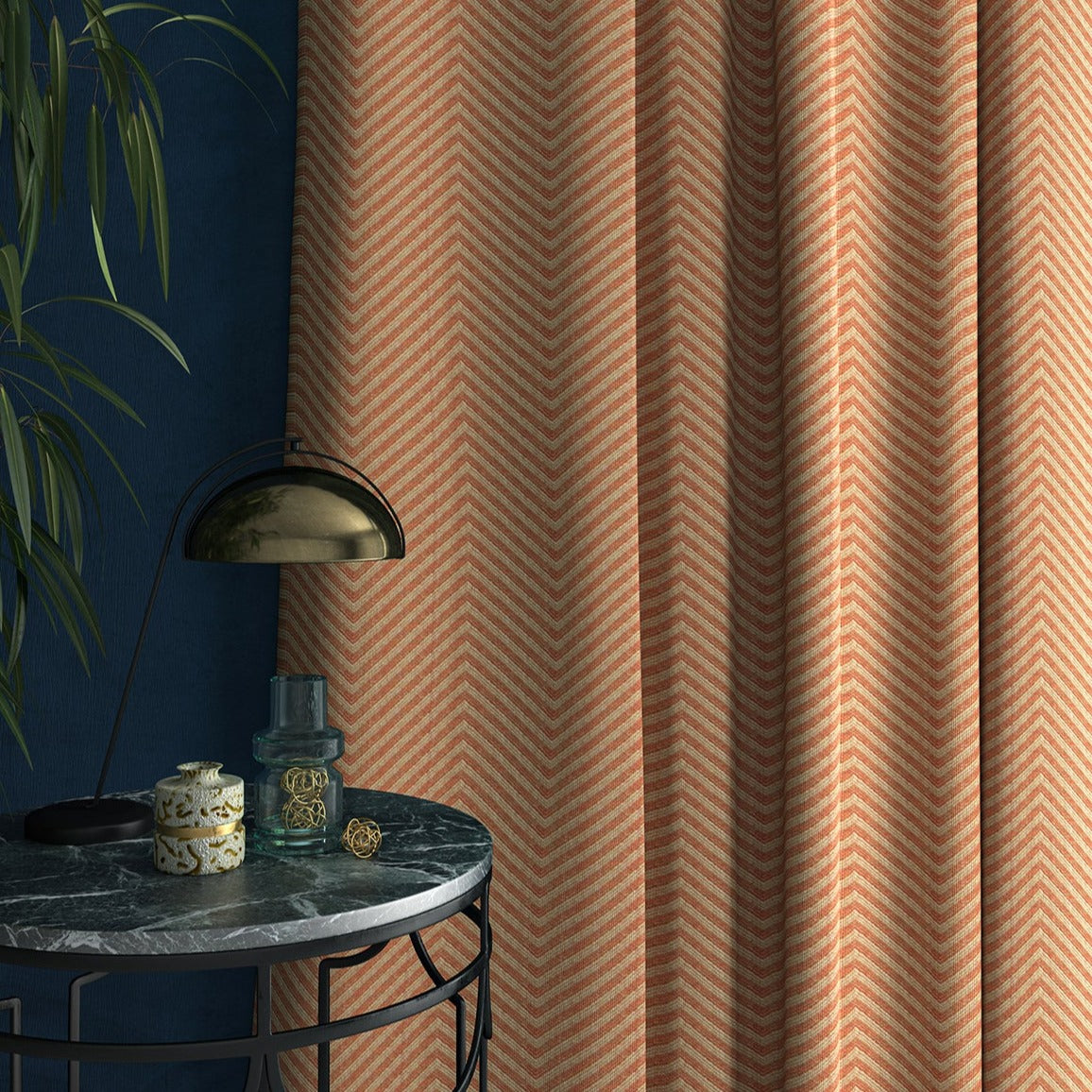 Curtain in a orange herringbone fabric