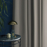  Curtain in a navy blue herringbone fabric