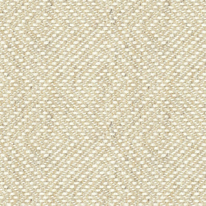 Cream fabric suitable for curtains and upholstery with a white woven geometric design