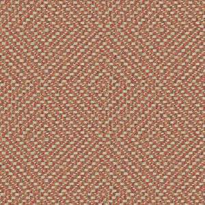 Terracotta fabric suitable for curtains and upholstery with a light neutral woven geometric design