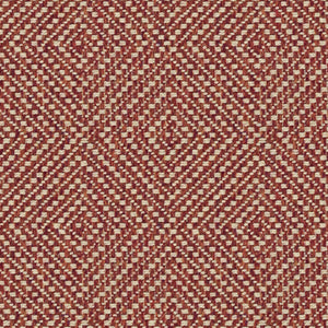 Burnt orange fabric suitable for curtains and upholstery with a light woven neutral geometric design