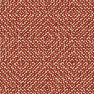 Terracotta coloured fabric suitable for curtains and upholstery with a light woven neutral geometric design