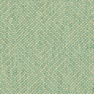 Green fabric suitable for curtains and upholstery with a neutral woven geometric design