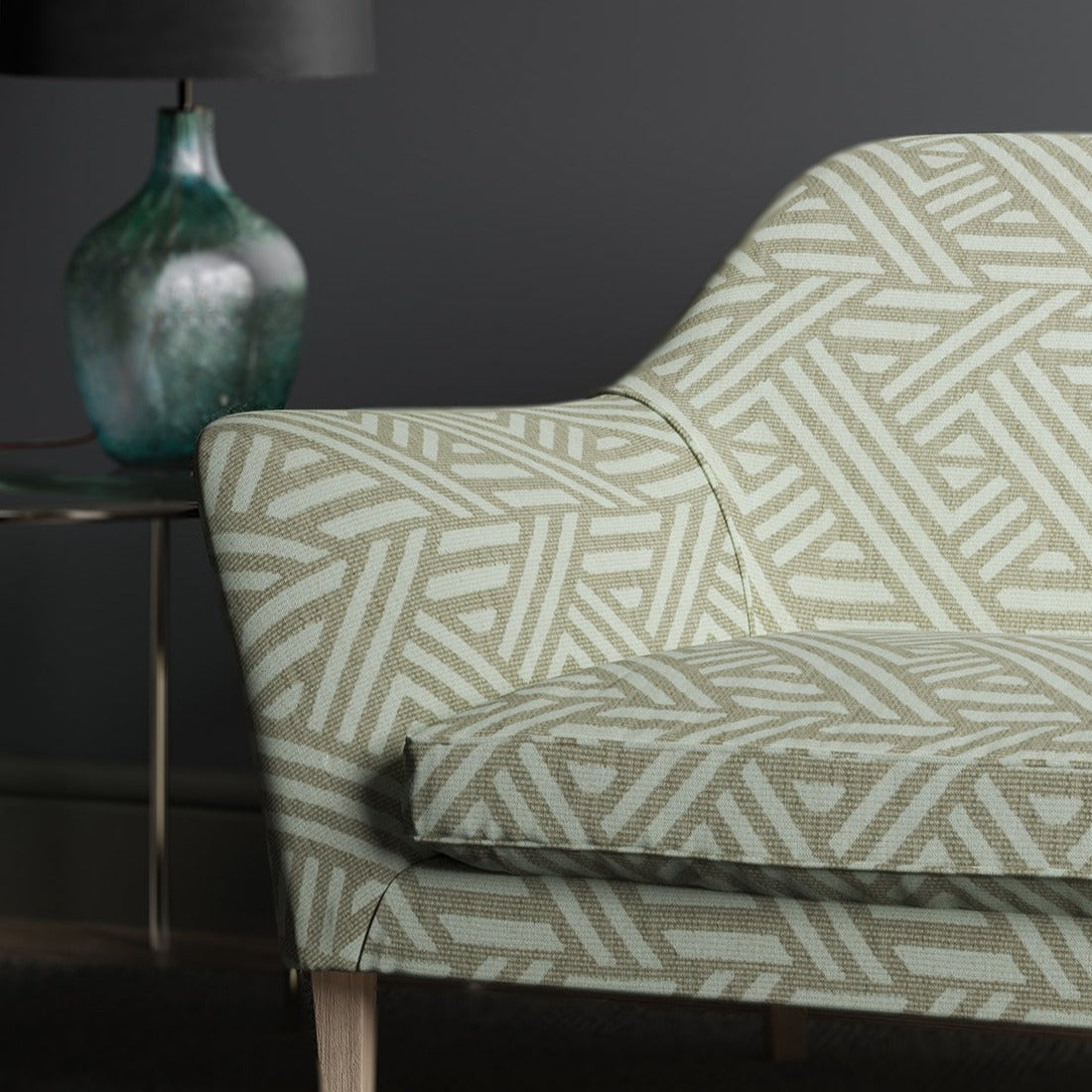 Sofa upholstered in design name Pampas colourway Dove from Tango