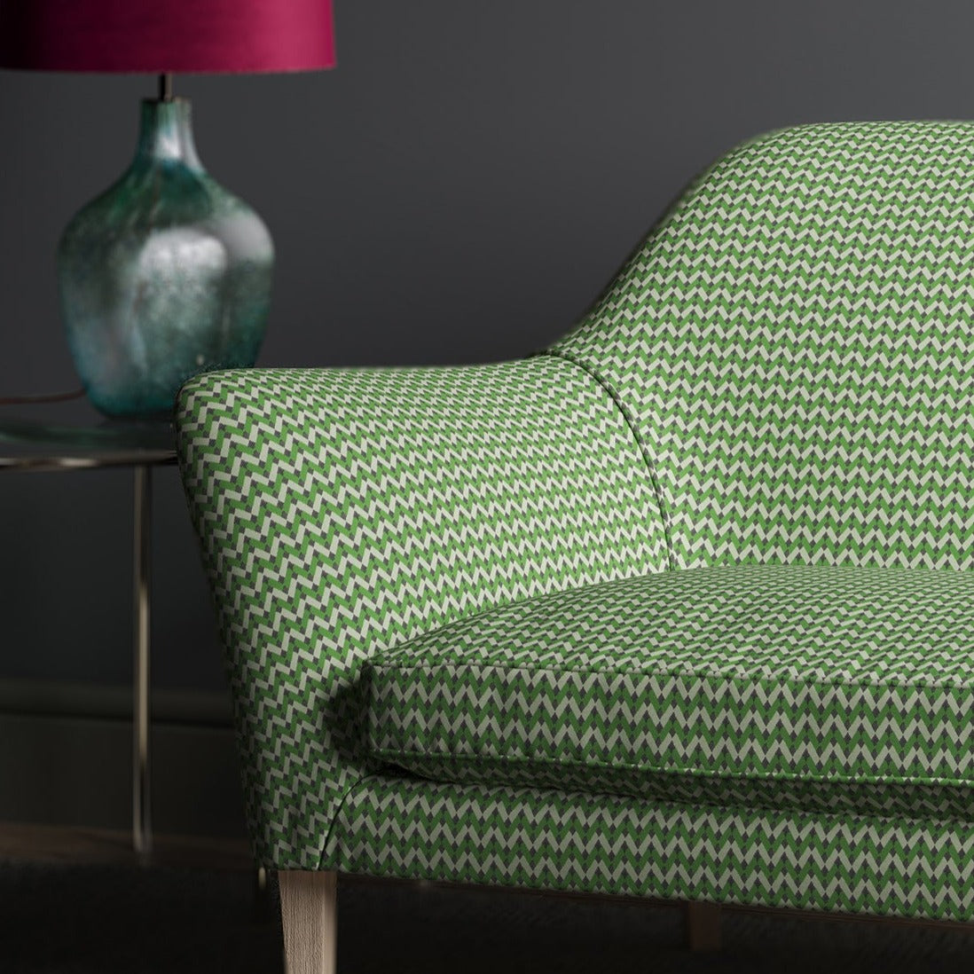 Sofa upholstered in design name Bolero, colourway Parakeet from Tango Weaves