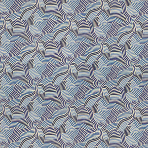 Sample of a blue wavy printed linen fabric for curtains and upholstery