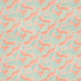Sample of a contemporary wavy design in pastel pink and green on a linen fabric