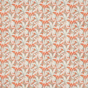 Orange and grey tropical leaf print fabric for curtains and upholstery