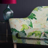 Sofa in a light linen fabric with a tropical bird design