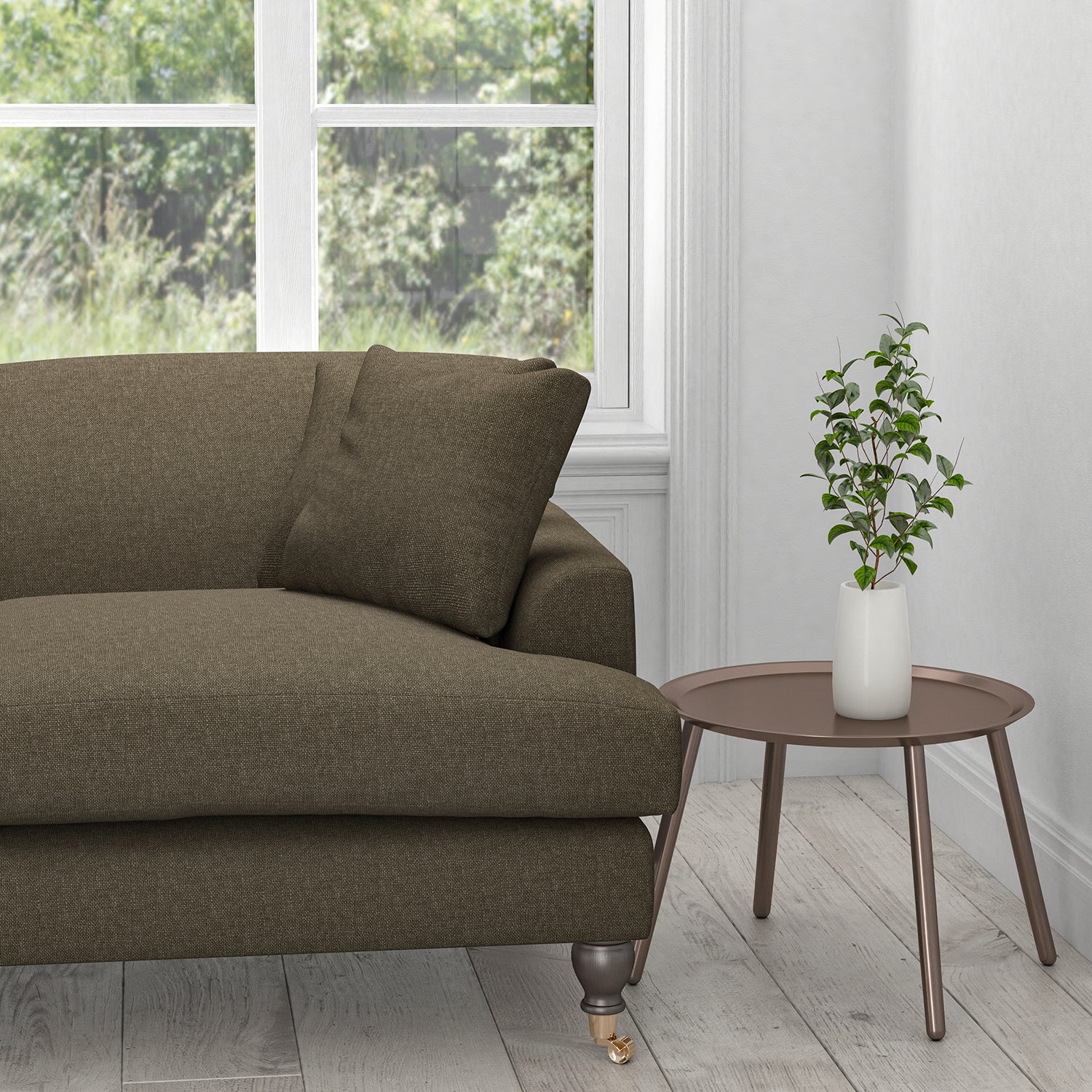 Sofa in a brown upholstery fabric for contract and domestic use
