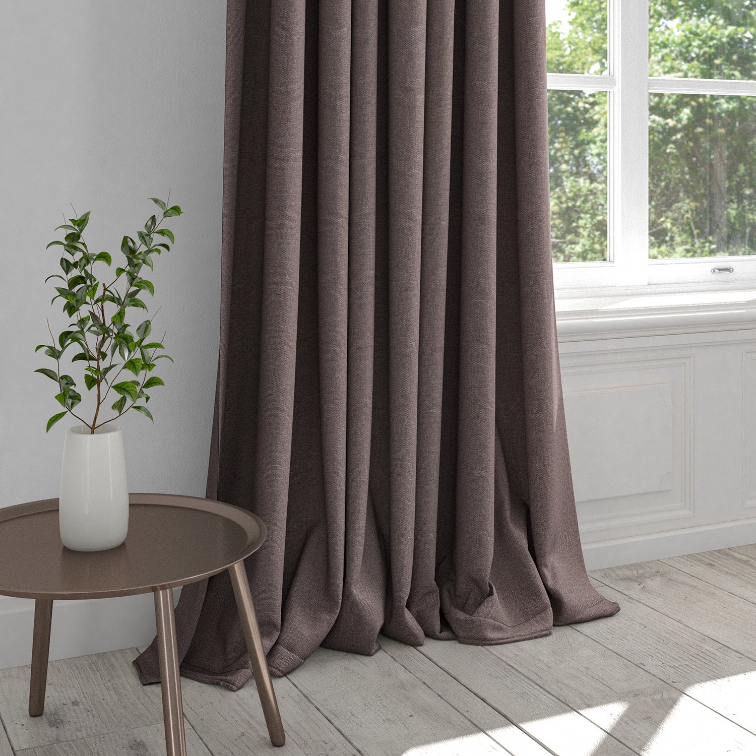 Curtain in a washable plain purple cotton fabric