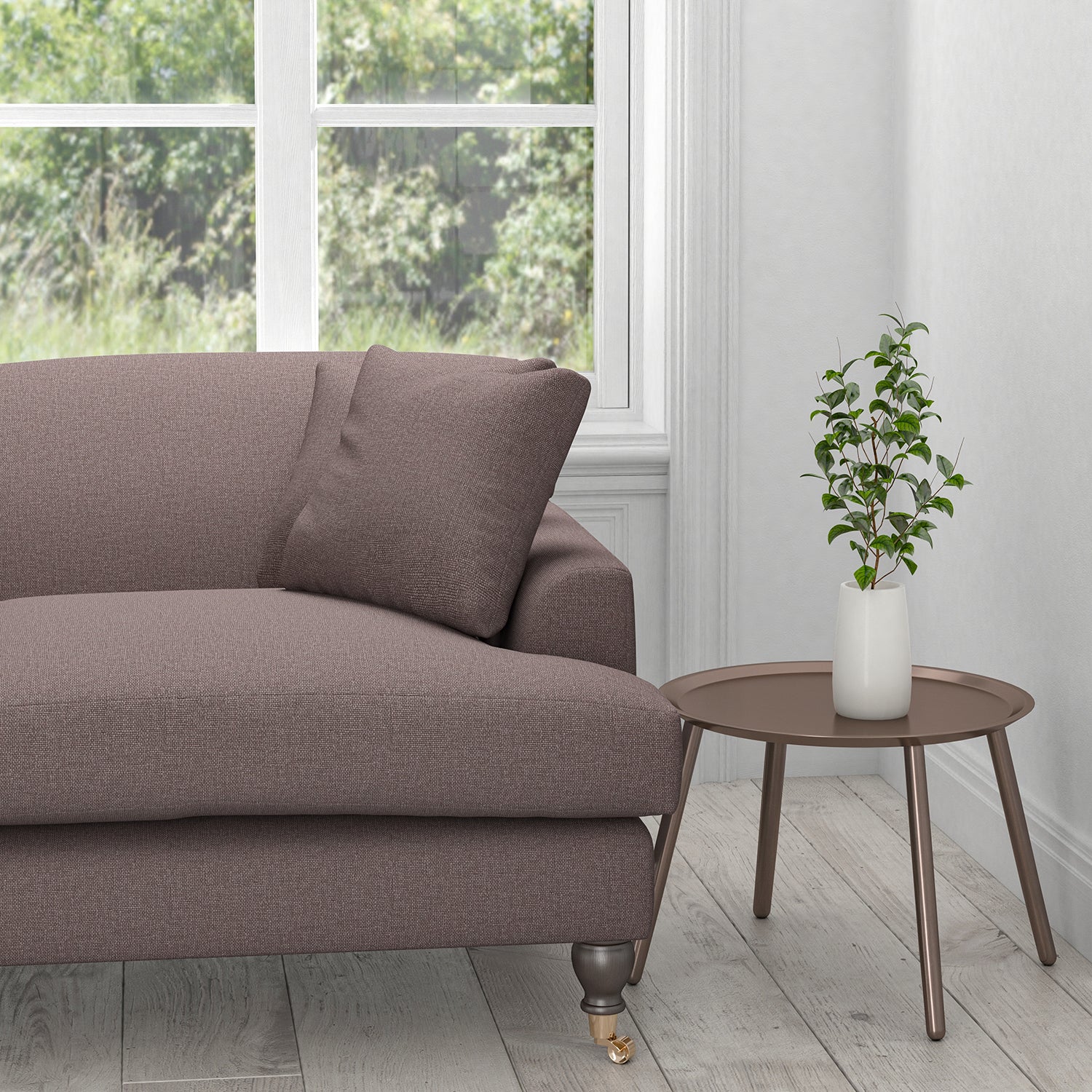 Sofa in a purple plain cotton upholstery fabric