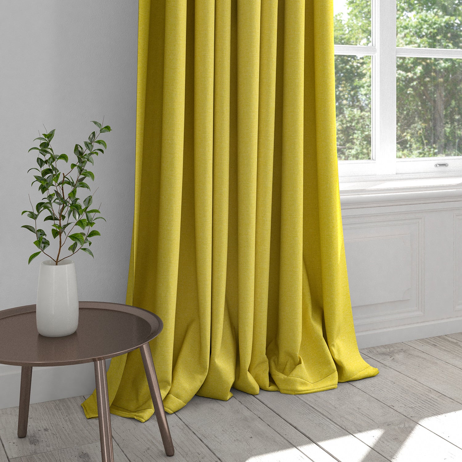 Curtain in a plain yellow cotton washable fabric