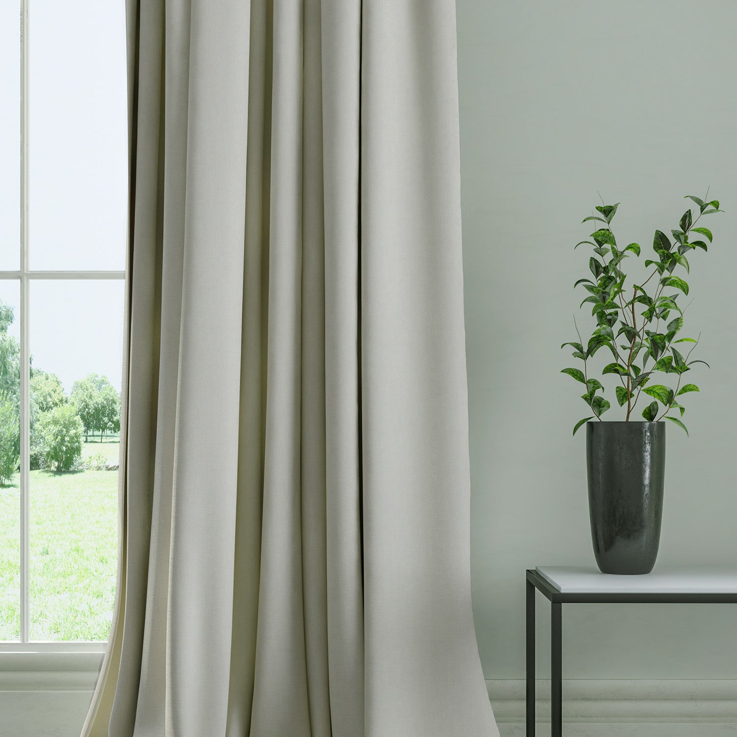 Curtain in a plain fabric, colour Pearl.