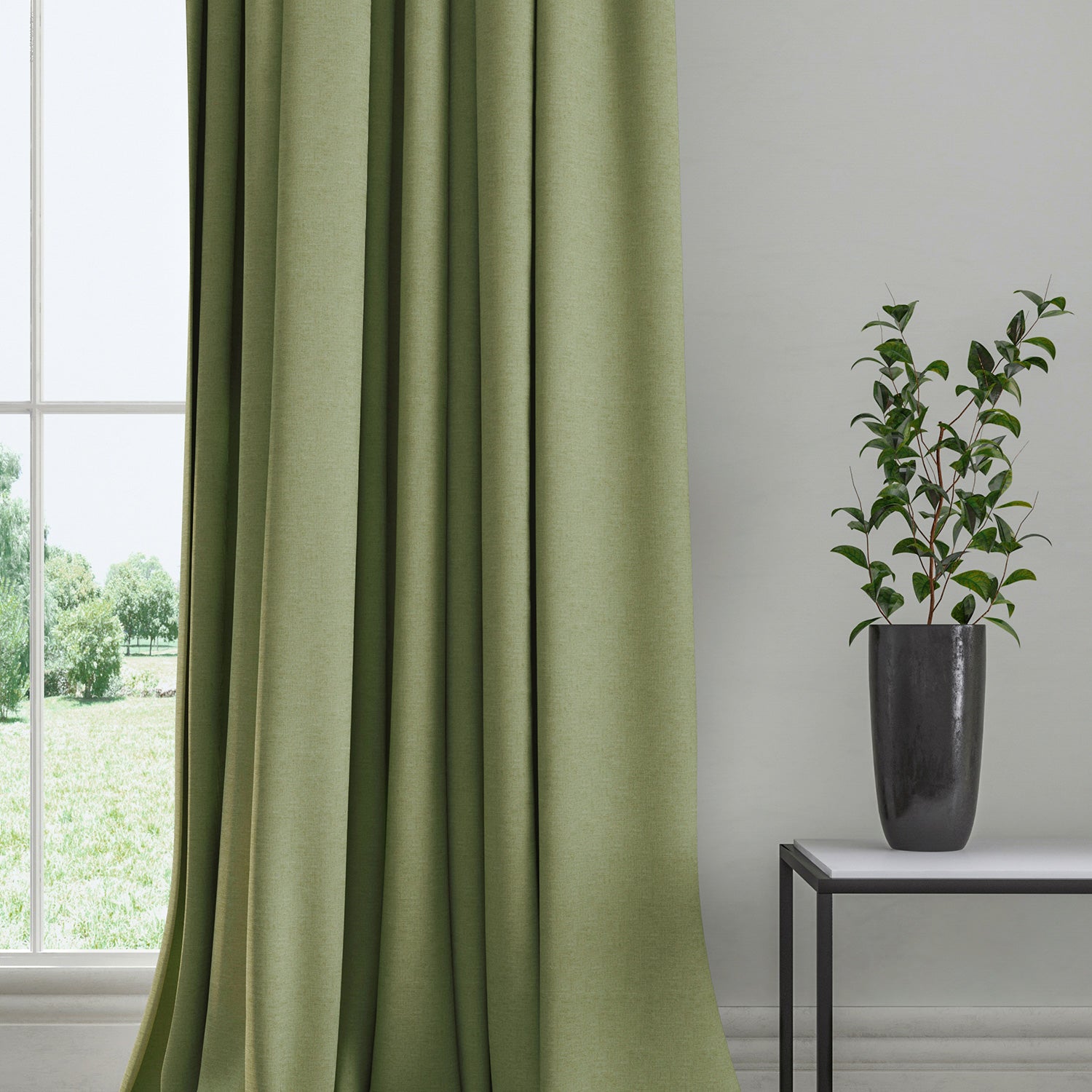 Curtain in a plain fabric, colour Moss.