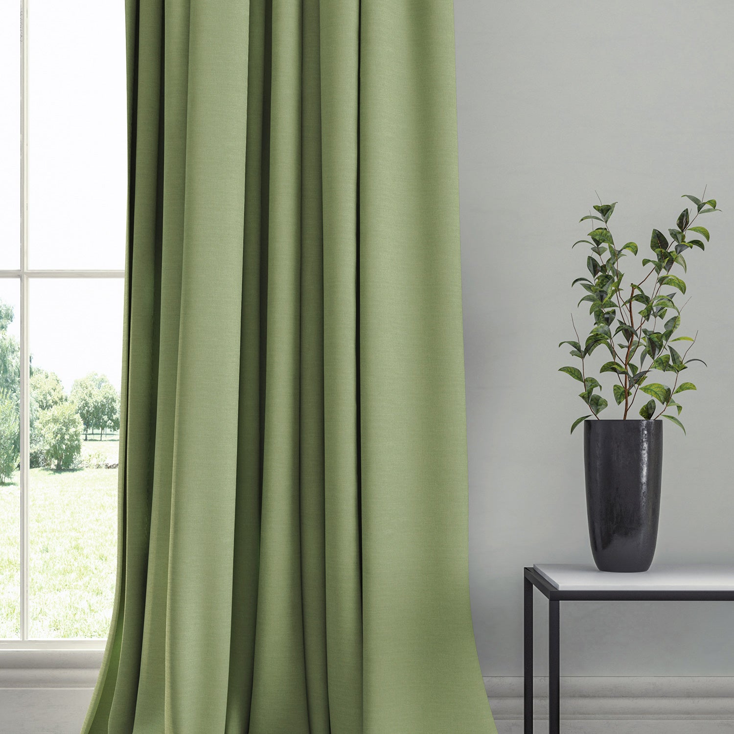 Curtain in a plain fabric, colour Leaf.