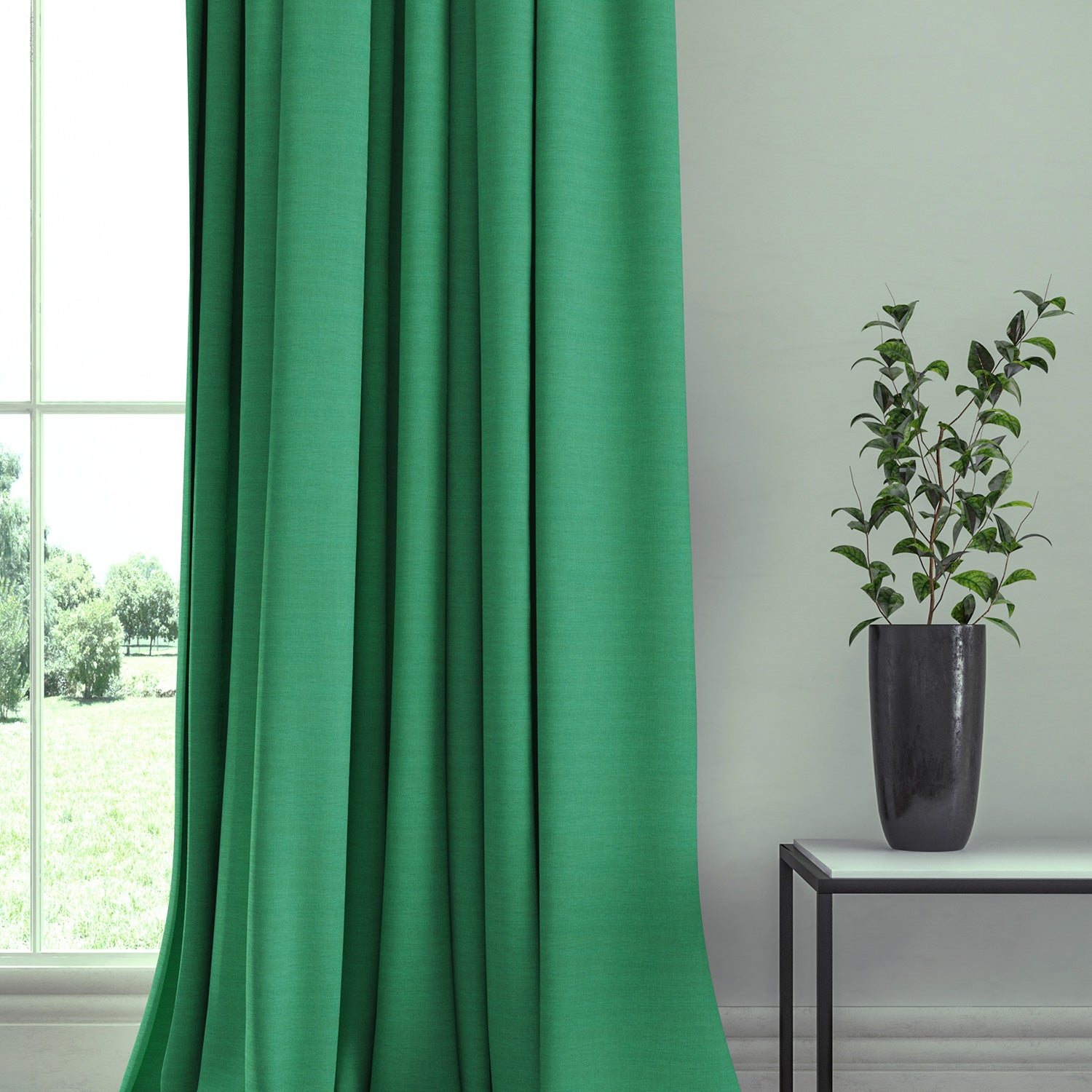 Curtain in a plain fabric, colour Jade.