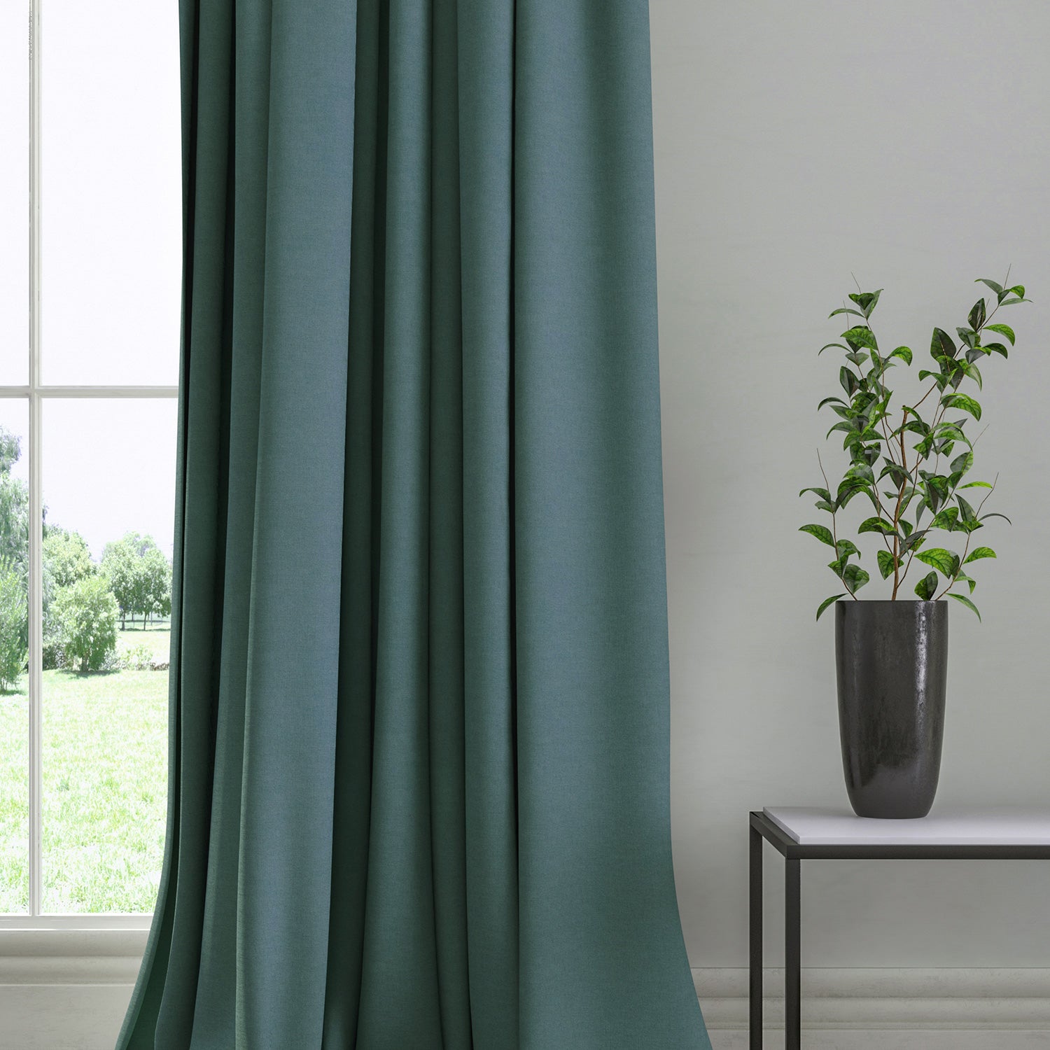 Curtain in a plain fabric, colour Storm Blue.