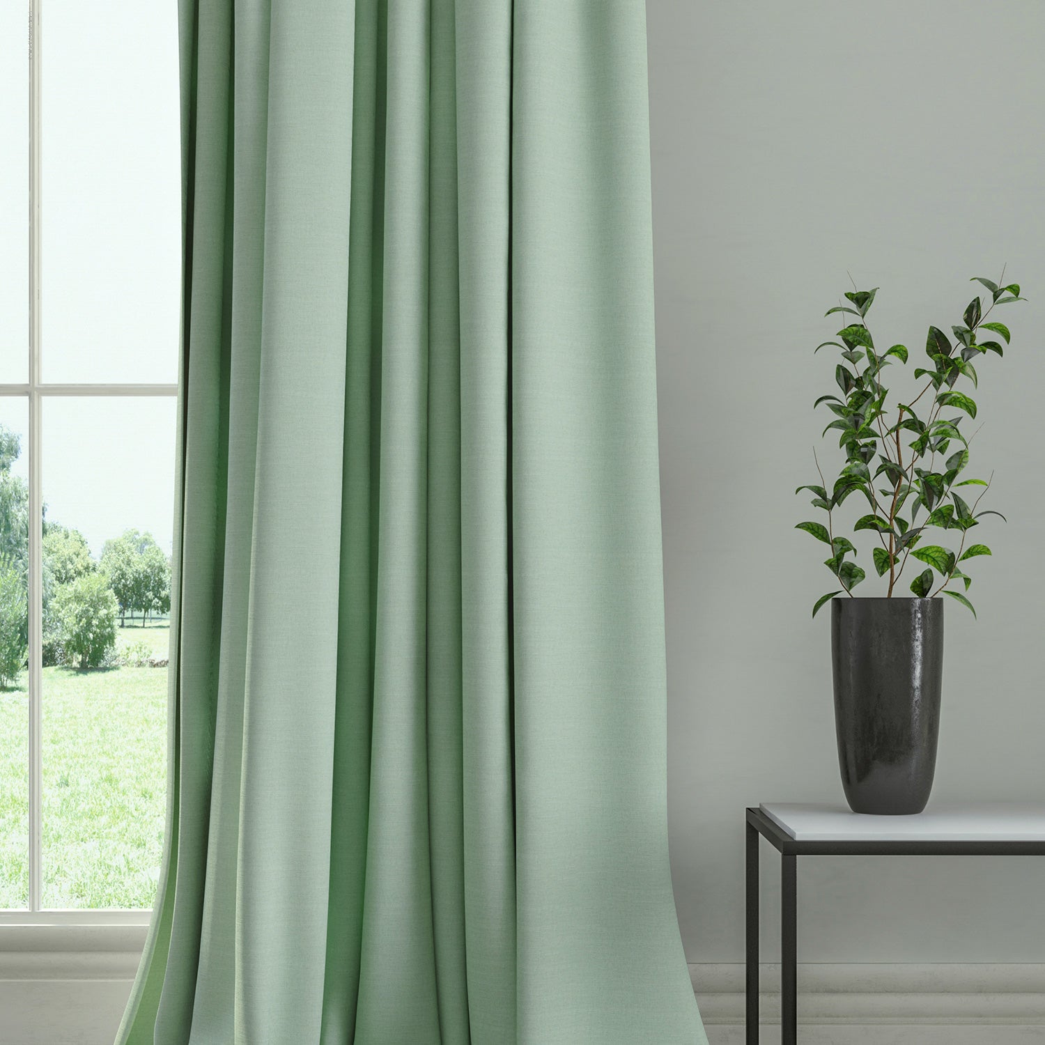 Curtain in a plain fabric, colour Duck Egg.